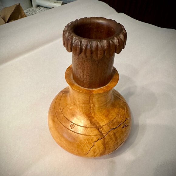 Turned wooden candle holder by Ron Ball - Picture 1 of 2